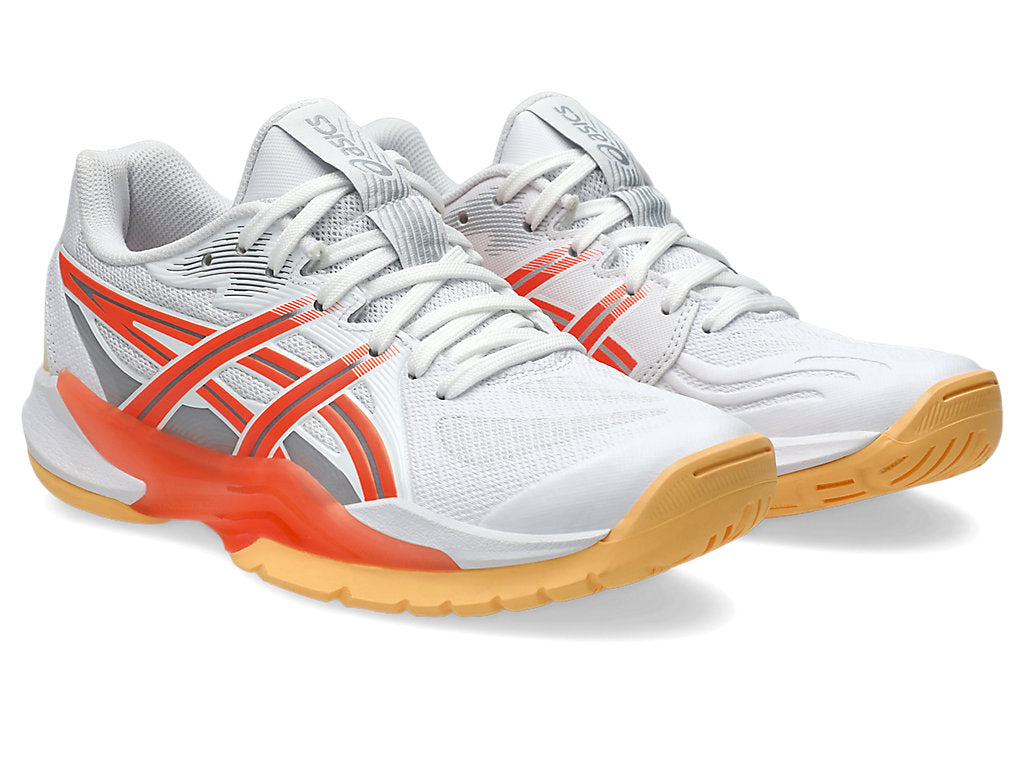 Asics Women's POWERBREAK FF Netball Shoes in White/Vivid Coral