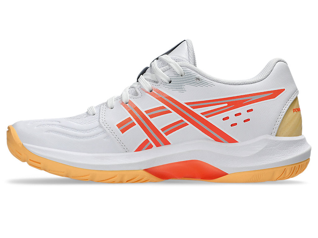 Asics Women's POWERBREAK FF Netball Shoes in White/Vivid Coral