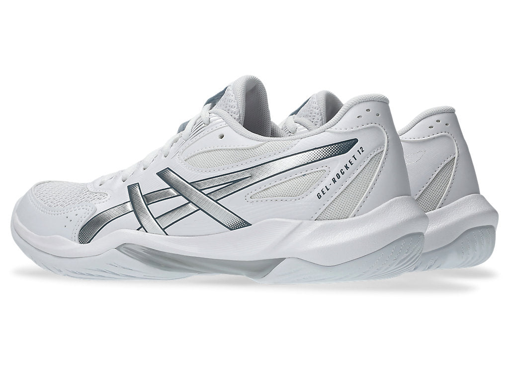 Asics Women's GEL-ROCKET 12 Indoor Court Shoes in White/Pure silver