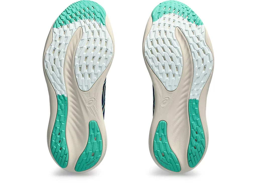 Asics Women's GEL-NIMBUS 26 Wide (D-Width) Running Shoes in Blue Expanse/Aurora Green