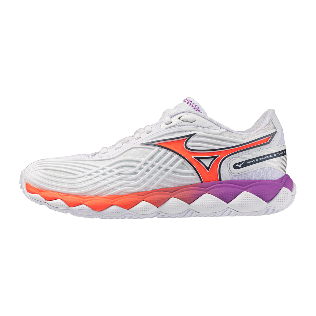 Mizuno Women's Wave Enforce Tour 2 AC Tennis Shoes in White/Lava Orange — White/Lava Orange