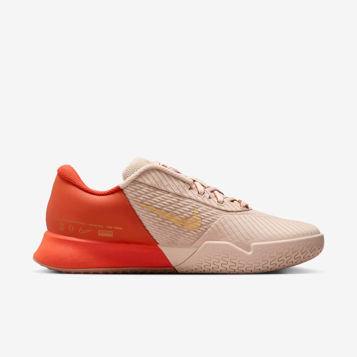 Nike Women's Air Zoom Vapor Pro 2 PRM Tennis Shoes in Sanddrift/Metallic Gold-Gum Med Brown