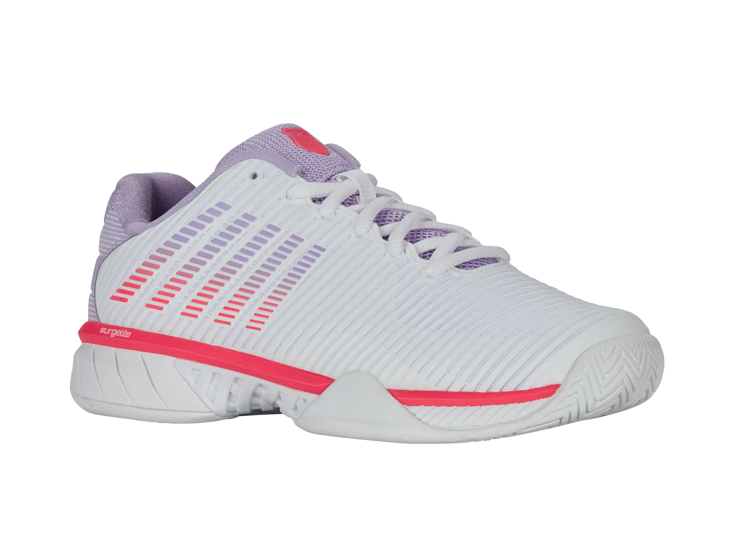 K-Swiss Women's Hypercourt Express 2 Wide Tennis Shoes in White/Orchid Petal/Neon Blaze