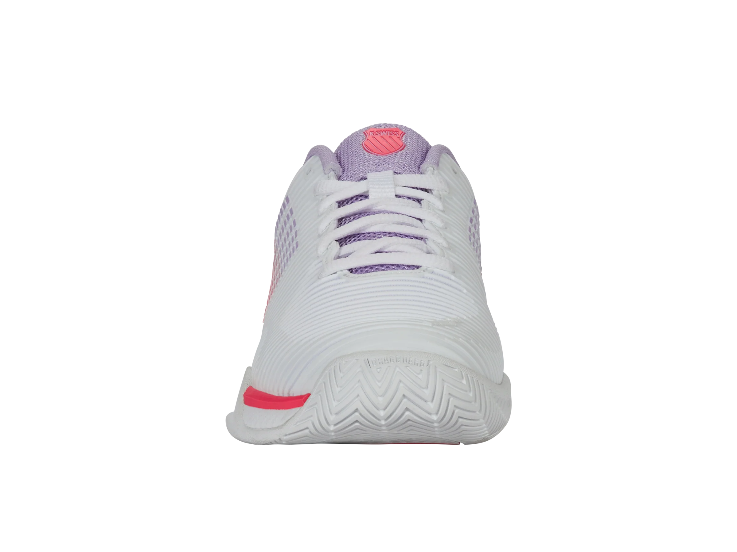 K-Swiss Women's Hypercourt Express 2 Wide Tennis Shoes in White/Orchid Petal/Neon Blaze