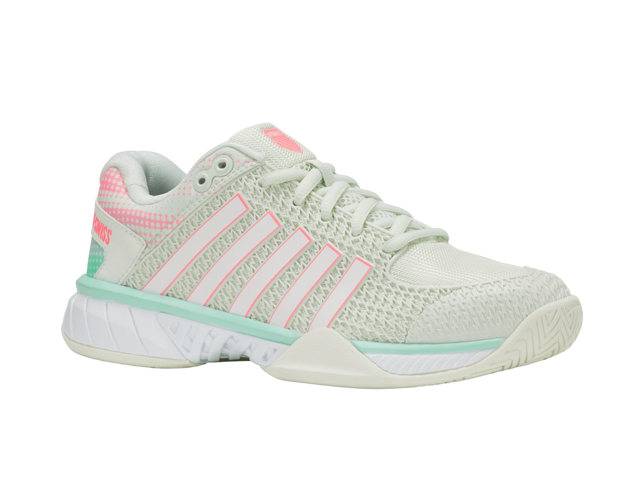 K-Swiss Women's Express Light Wide Pickleball Shoes in Ice/Honeydew – Ice/Honeydew/Neon Pastel Pink – view 2