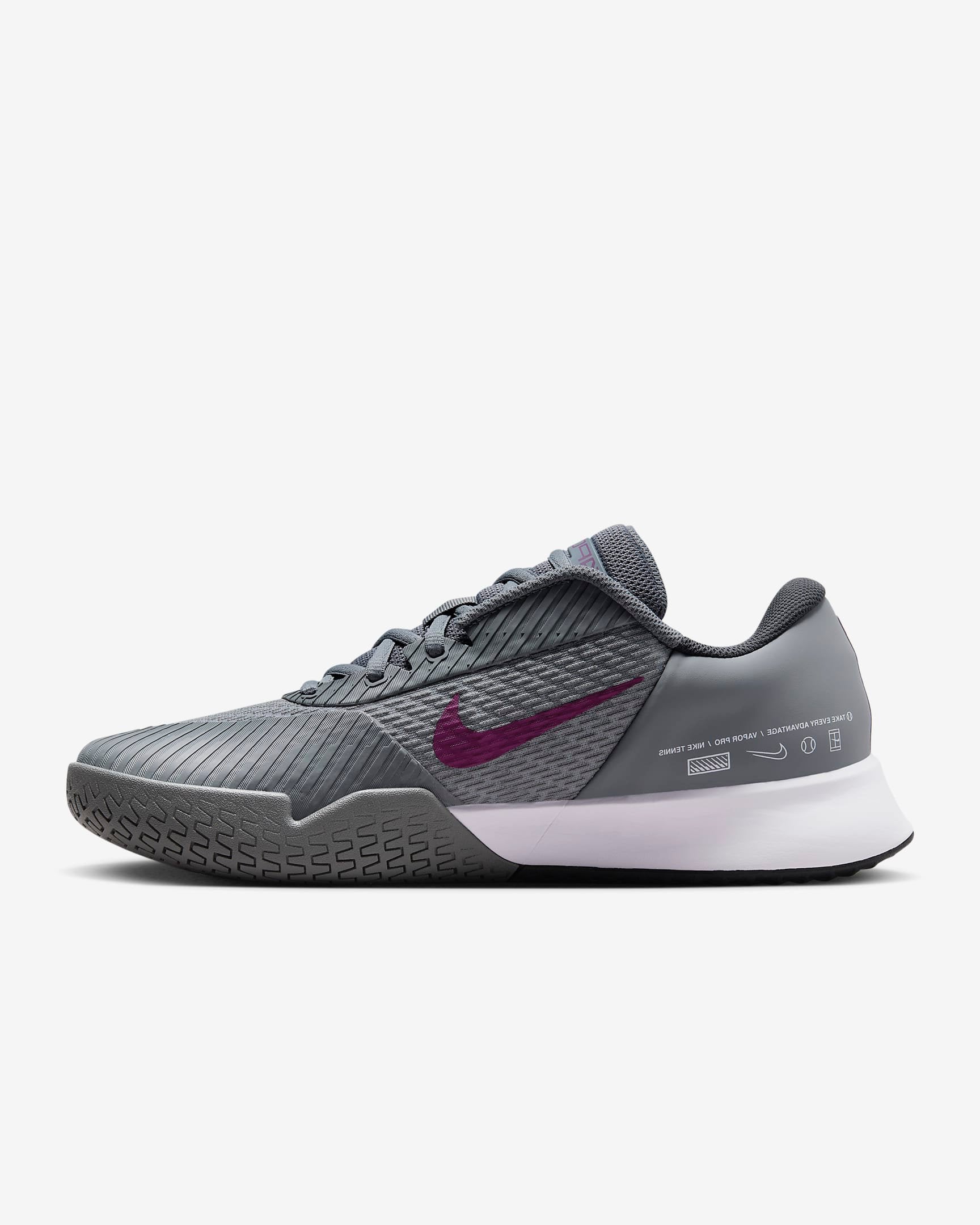 Nike Men's Air Zoom Vapor Pro 2 Tennis Shoes in Smoke Grey/Sangria-Dk Smoke Grey-Black