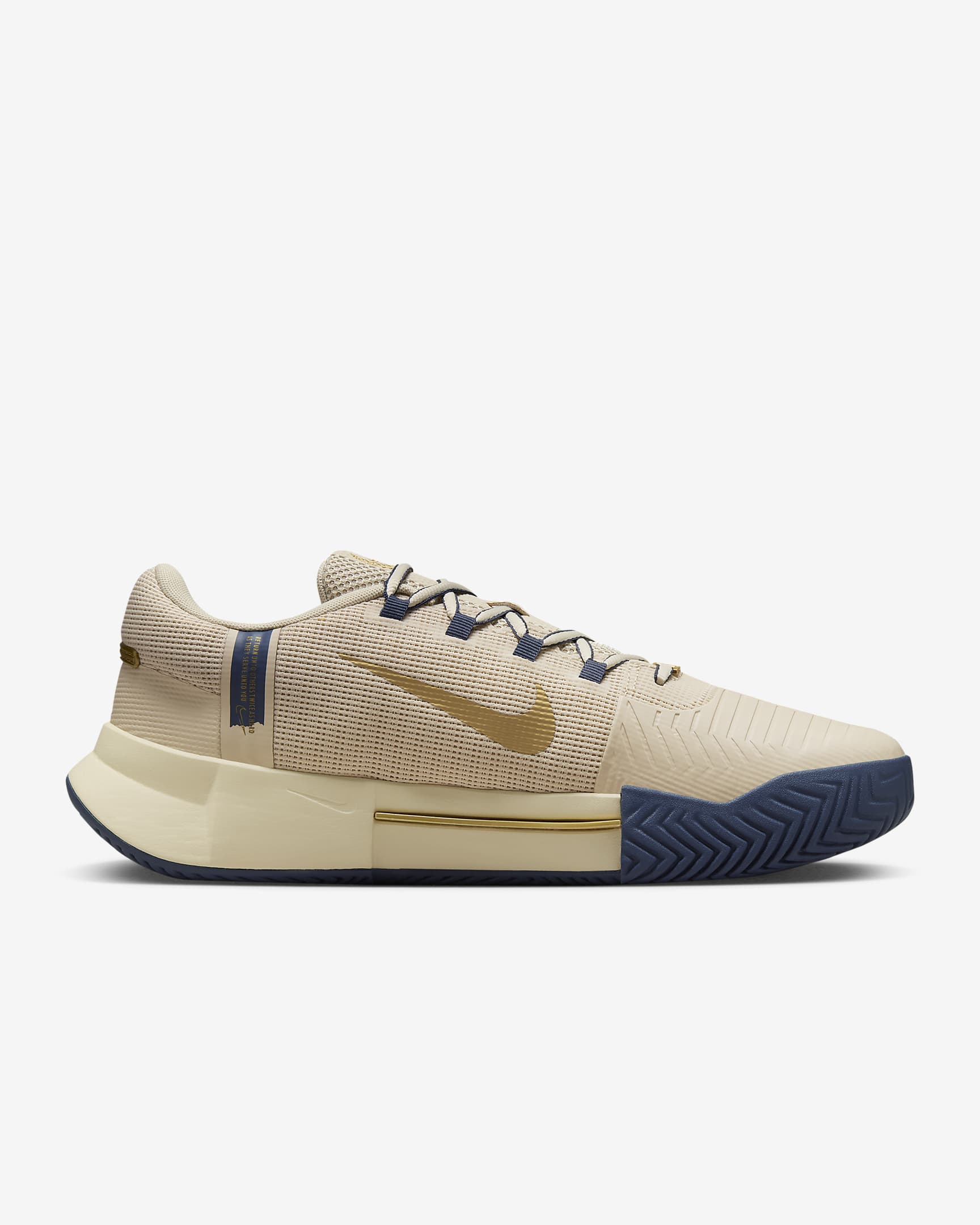 Nike Men's Zoom GP Challenge 1 PRM Tennis Shoes in Sanddrift/Metallic Gold-Thunder Blue