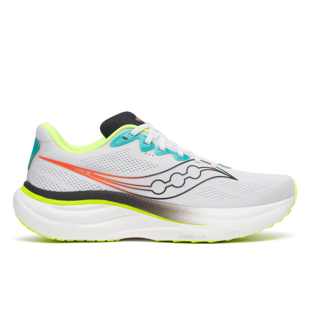 Saucony Men's Ride 19 Running Shoes in White/Citron