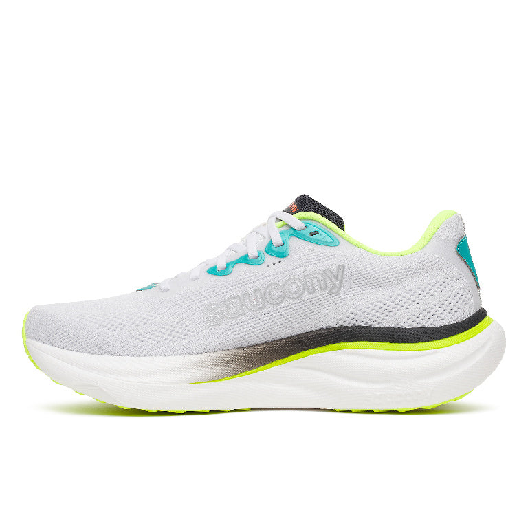 Saucony Men's Ride 19 Running Shoes in White/Citron