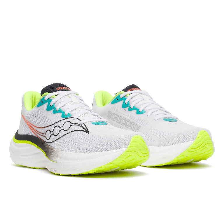 Saucony Men's Ride 19 Running Shoes in White/Citron