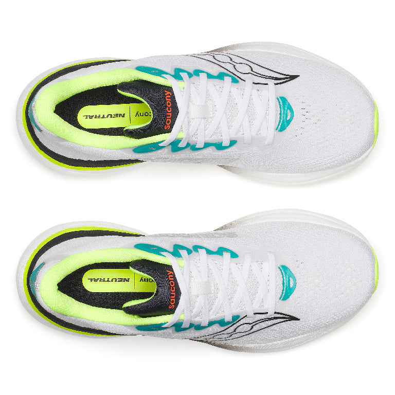 Saucony Men's Ride 19 Running Shoes in White/Citron