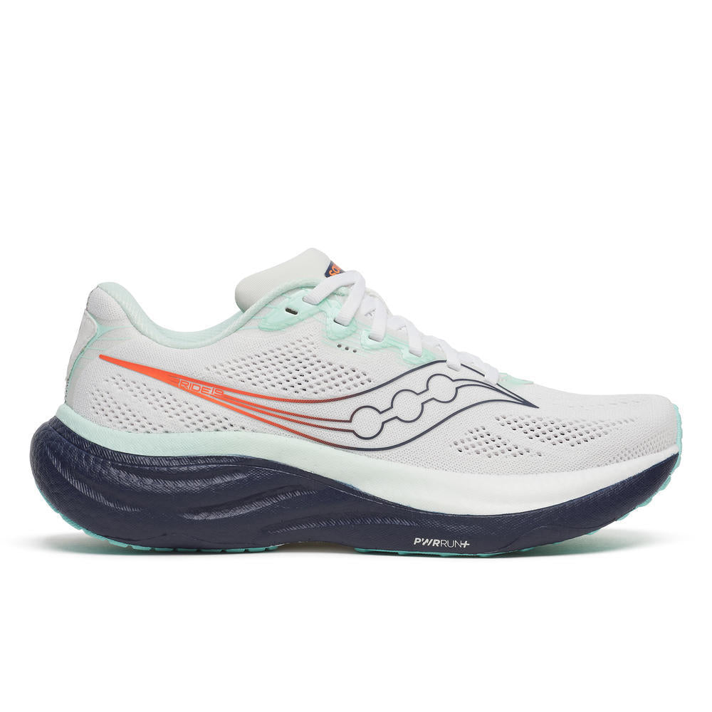 Saucony Women's Ride 19 Running Shoes in White/Navy