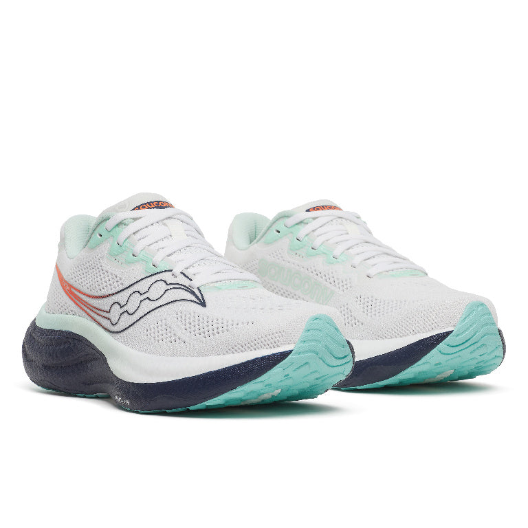 Saucony Women's Ride 19 Running Shoes in White/Navy