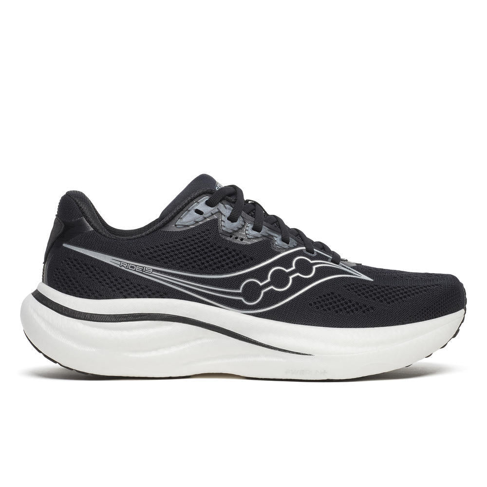 Saucony Men's Ride 19 Running Shoes in Black/Silver