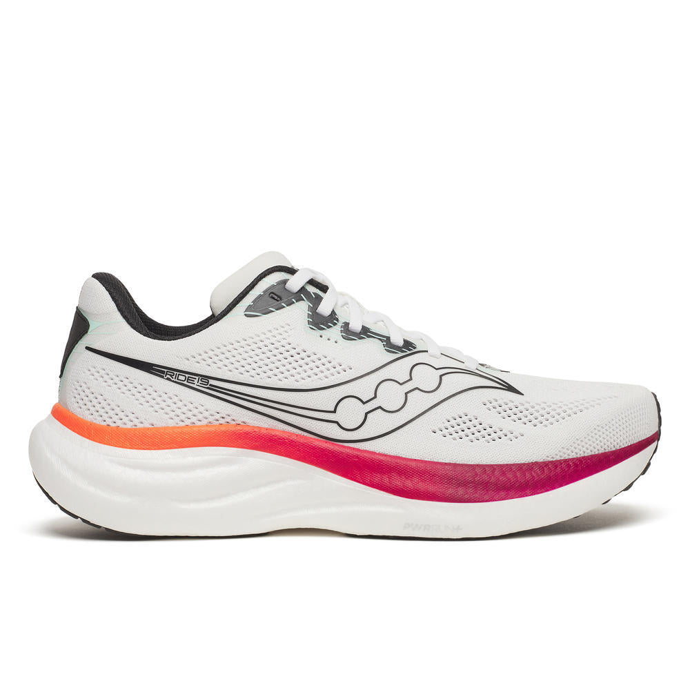 Saucony Men's Ride 19 Running Shoes in White/Crimson