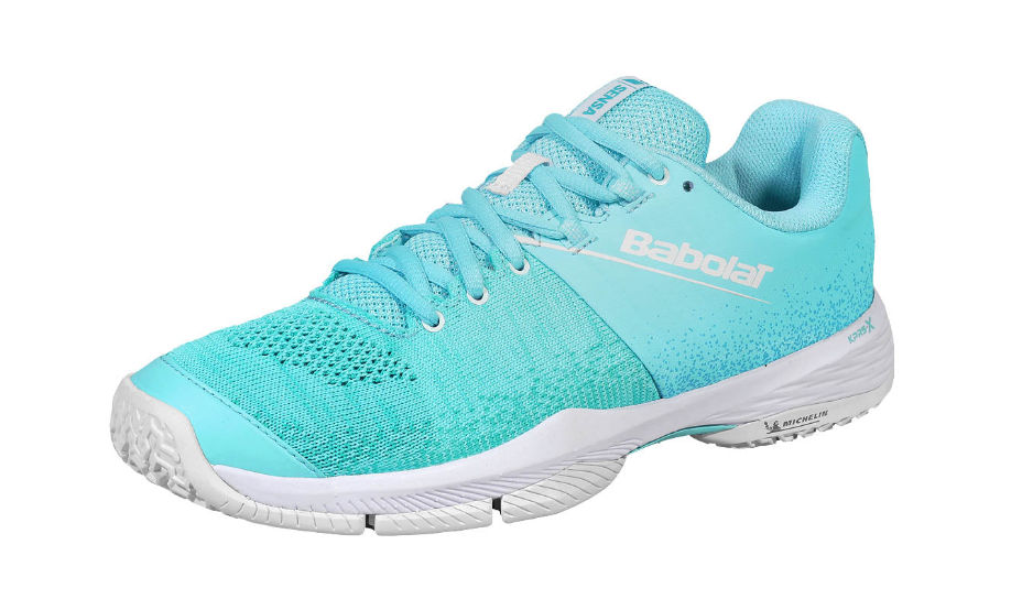 Babolat Women's Sensa Padel Shoes in Sky Blue/Tigerlily