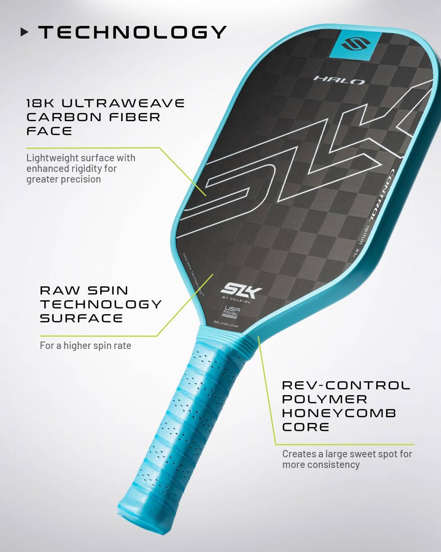 Selkirk SLK Halo Control XL Pickleball Paddle in Storm Gray