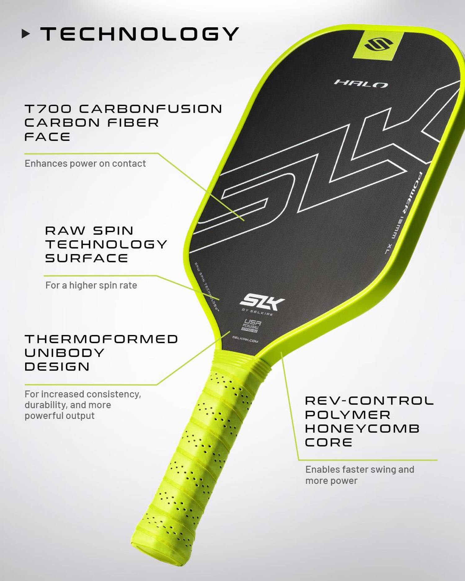 Selkirk SLK Halo Power XL Pickleball Paddle in Storm Gray