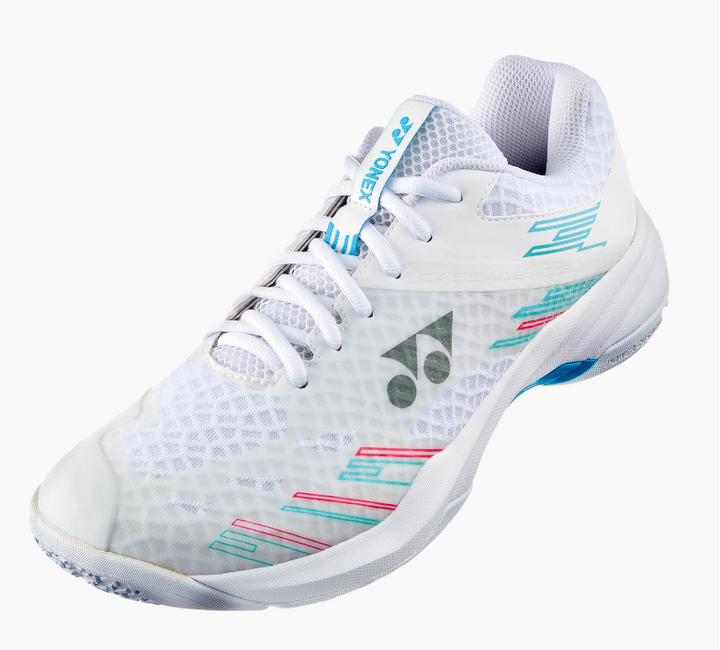 Yonex Power Cushion Cascade Accel Wide Ladies Badminton Shoe in White/Sky Blue