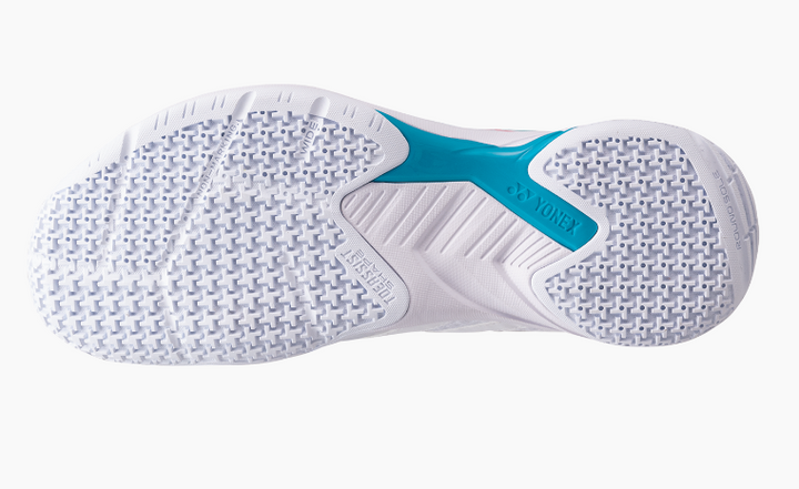 Yonex Power Cushion Cascade Accel Wide Ladies Badminton Shoe in White/Sky Blue