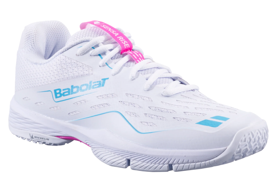 Babolat Women's Sensa Padel Shoes in White/Rhodamine Red