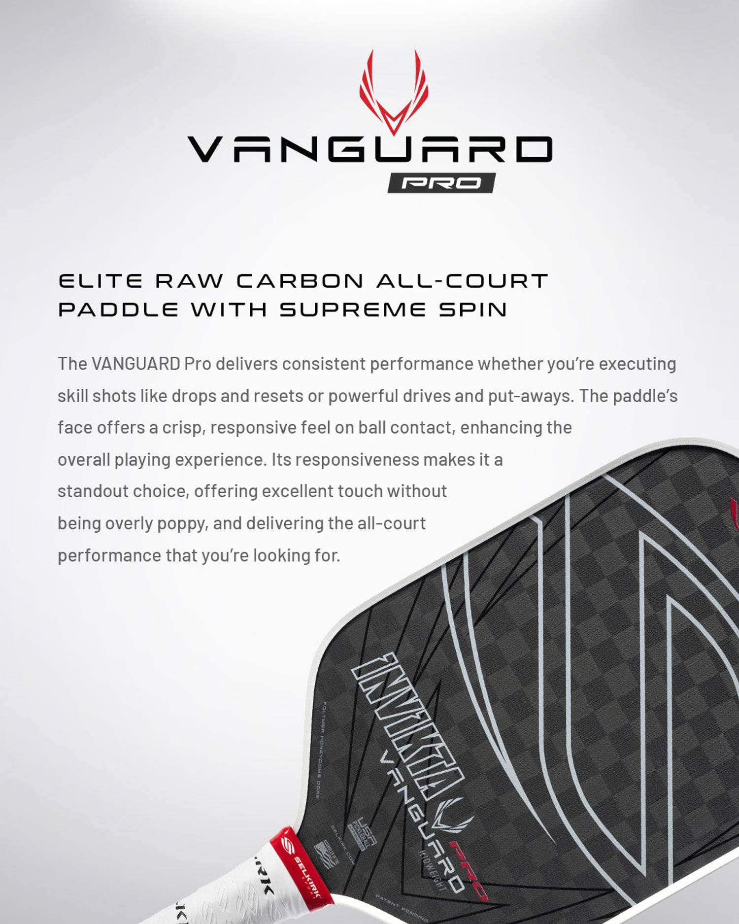 Selkirk Vanguard Pro Invikta Raw Carbon Pickleball Paddle