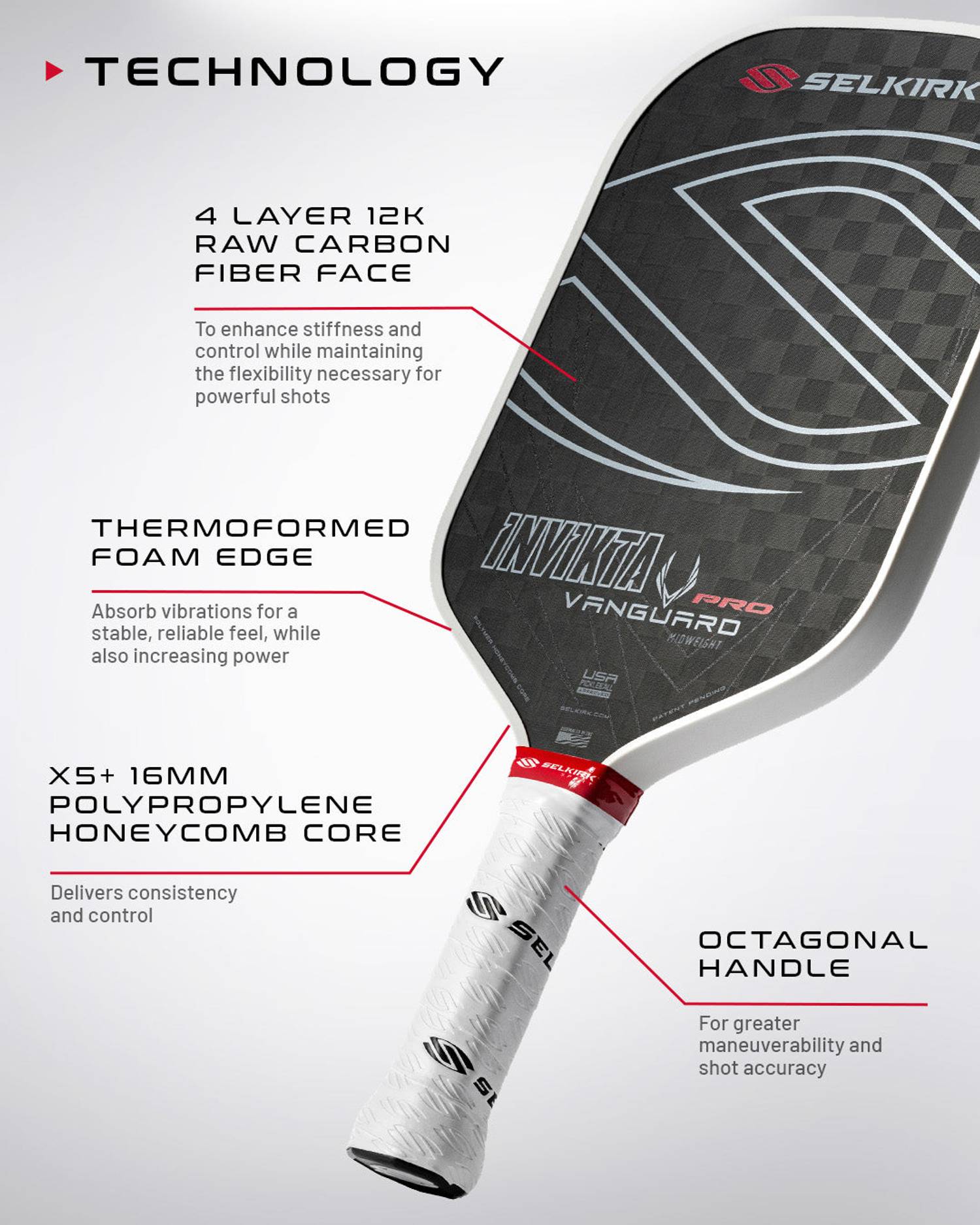 Selkirk Vanguard Pro Epic Raw Carbon Pickleball Paddle