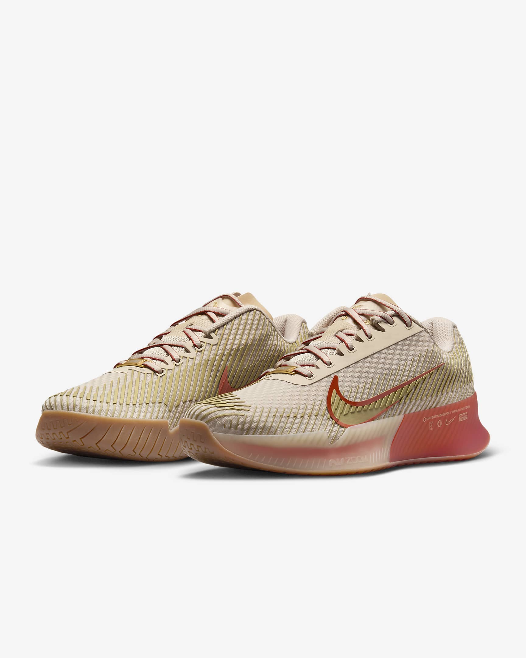 Nike Women's Air Zoom Vapor 11 Premium Tennis Shoes in Sanddrift/Metallic Gold-Rust Factor