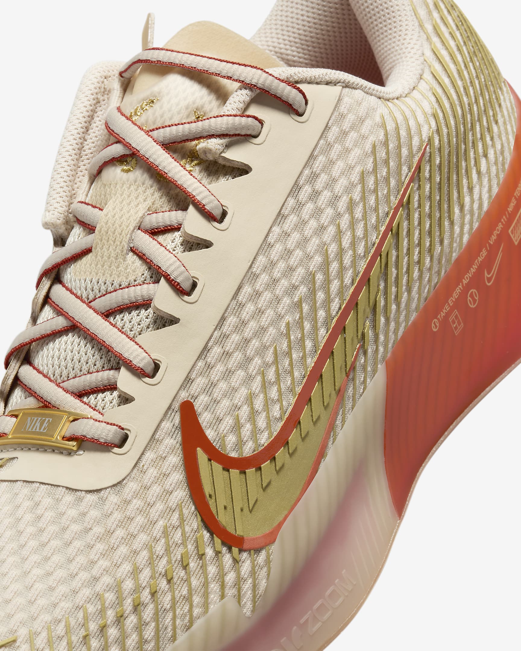 Nike Women's Air Zoom Vapor 11 Premium Tennis Shoes in Sanddrift/Metallic Gold-Rust Factor