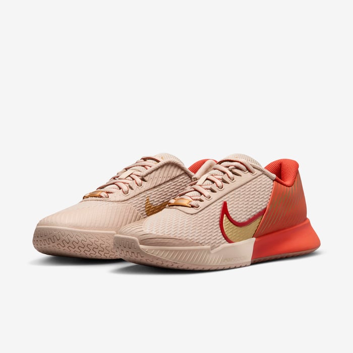 Nike Women's Air Zoom Vapor Pro 2 PRM Tennis Shoes in Sanddrift/Metallic Gold-Gum Med Brown