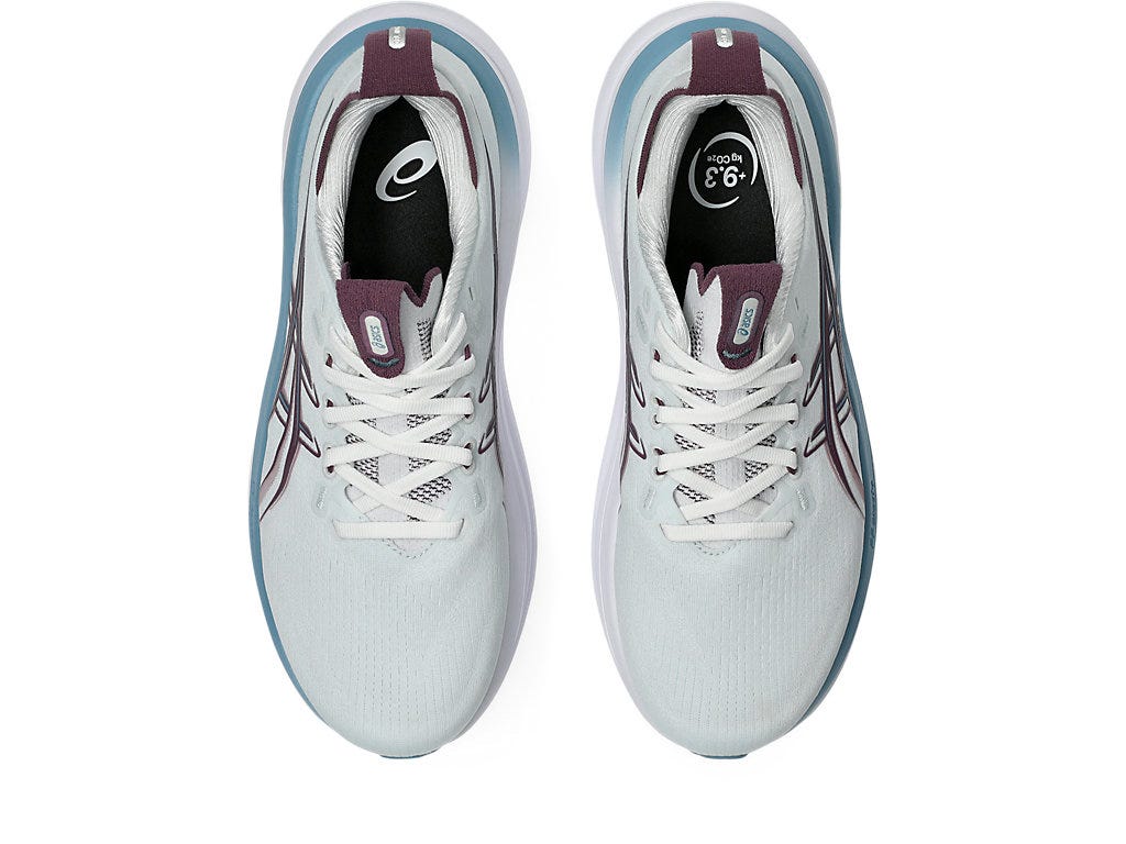 Asics Women's GEL-NIMBUS 28 Wide (D) Running Shoes in Arctic Blue/Velvet Purple