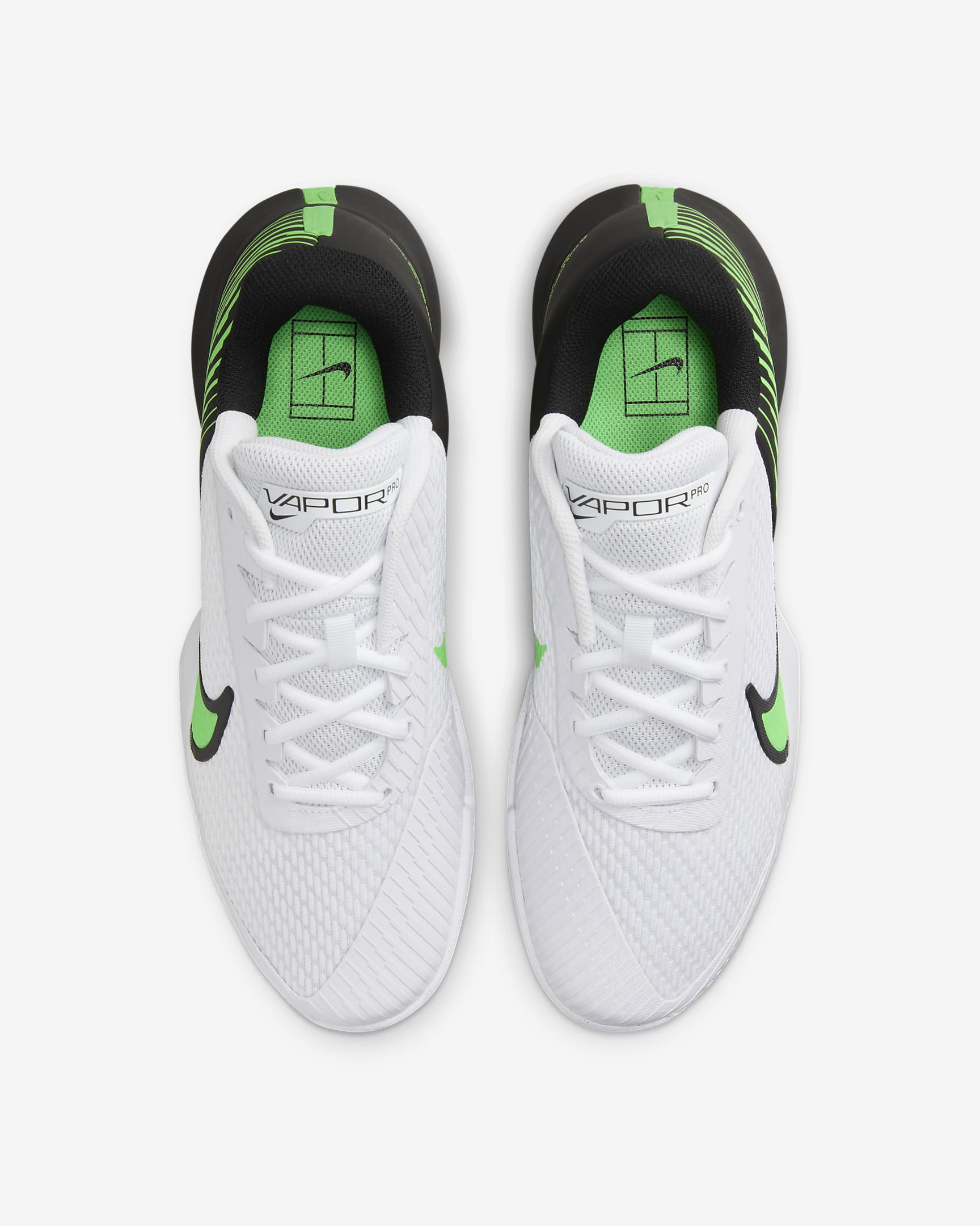 Nike Men's Court Air Zoom Vapor Pro 2 Hard Court Tennis Shoes in White/Poison Green-Black