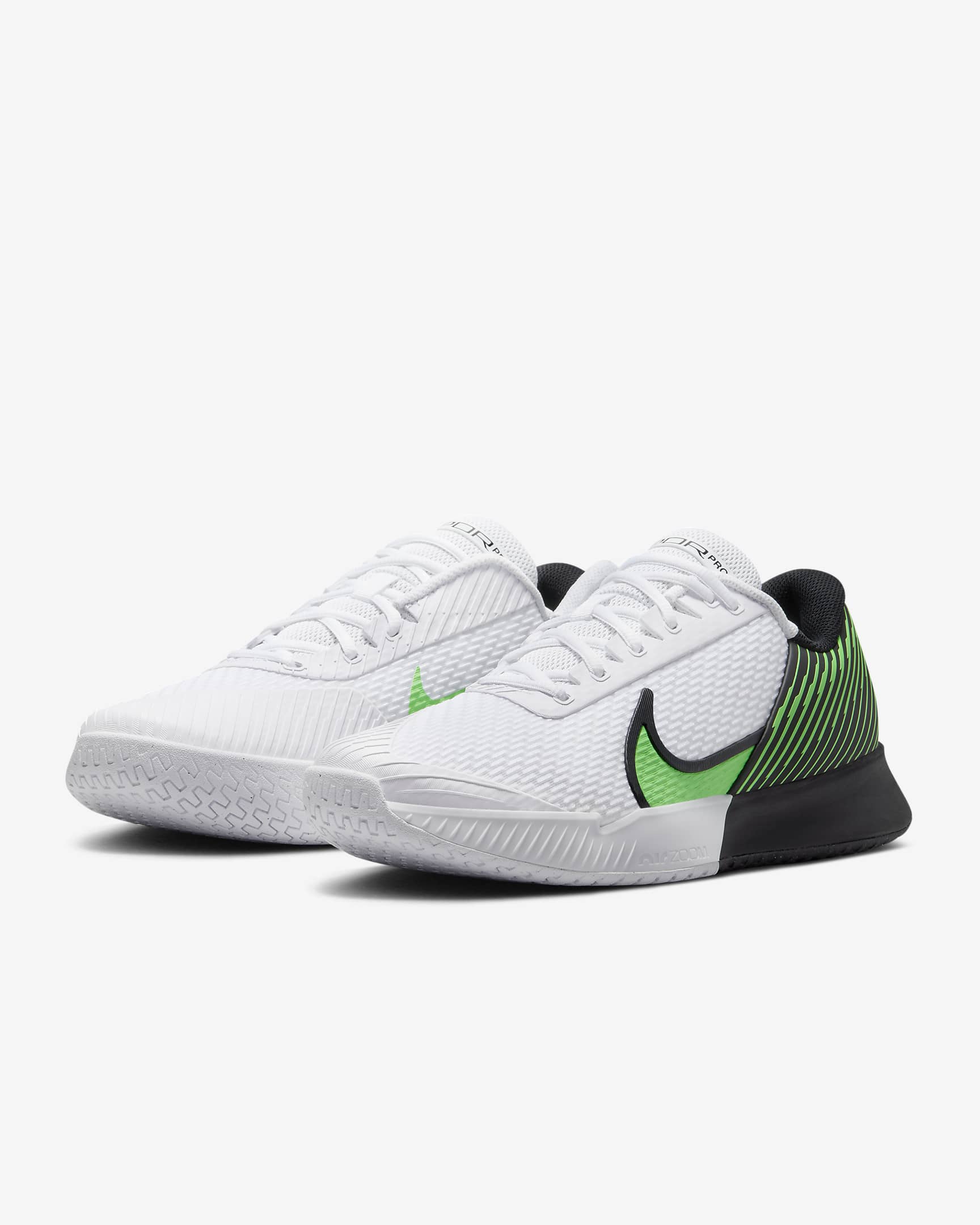 Nike Men's Court Air Zoom Vapor Pro 2 Hard Court Tennis Shoes in White/Poison Green-Black