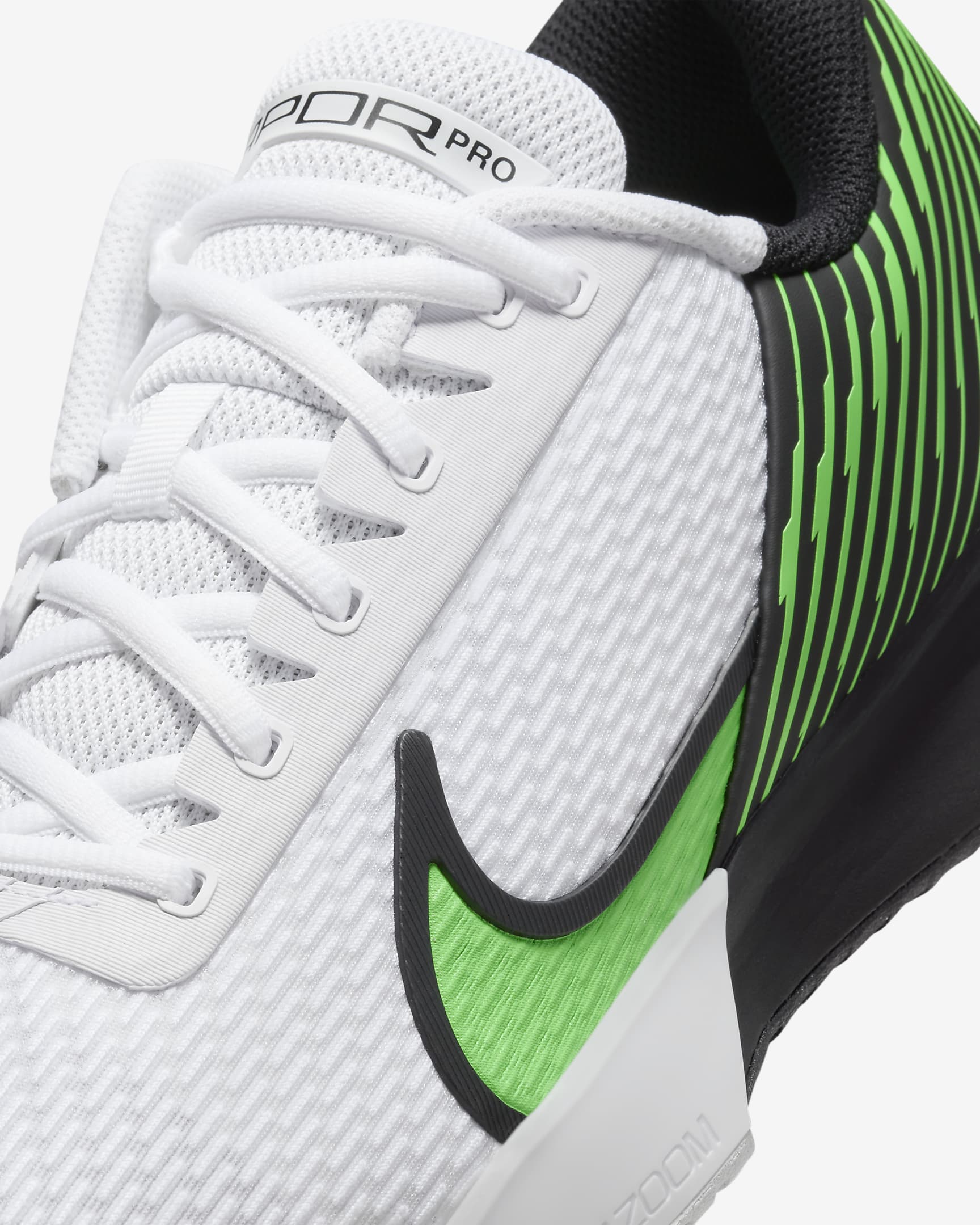 Nike Men's Court Air Zoom Vapor Pro 2 Hard Court Tennis Shoes in White/Poison Green-Black