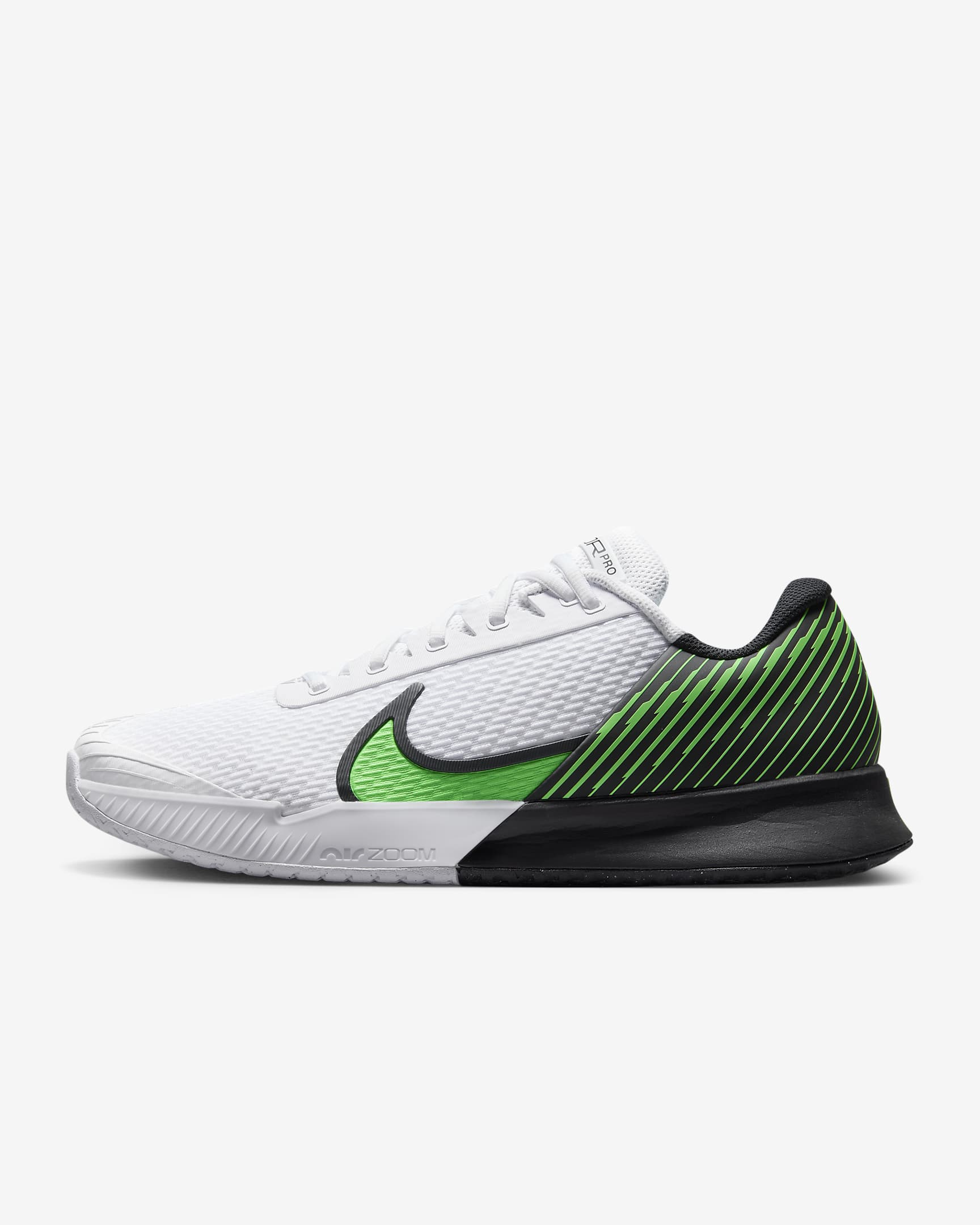 Nike Men's Court Air Zoom Vapor Pro 2 Hard Court Tennis Shoes in White/Poison Green-Black