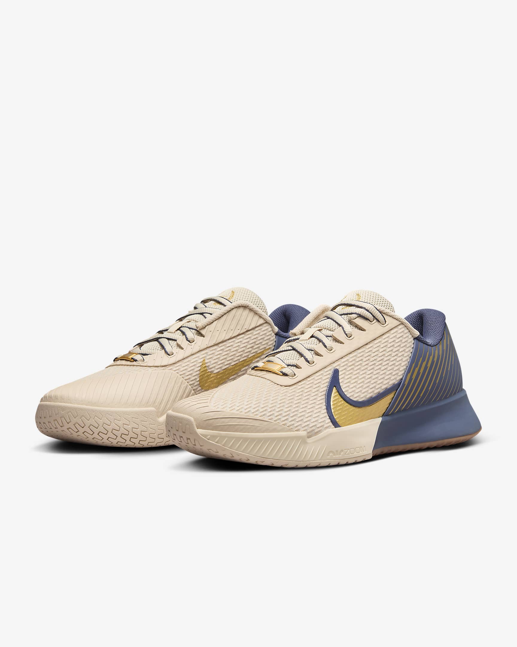 Nike Men's Court Air Zoom Vapor Pro 2 Premium Hard Court Tennis Shoes in Sanddrift/Metallic Gold-Thunder Blue