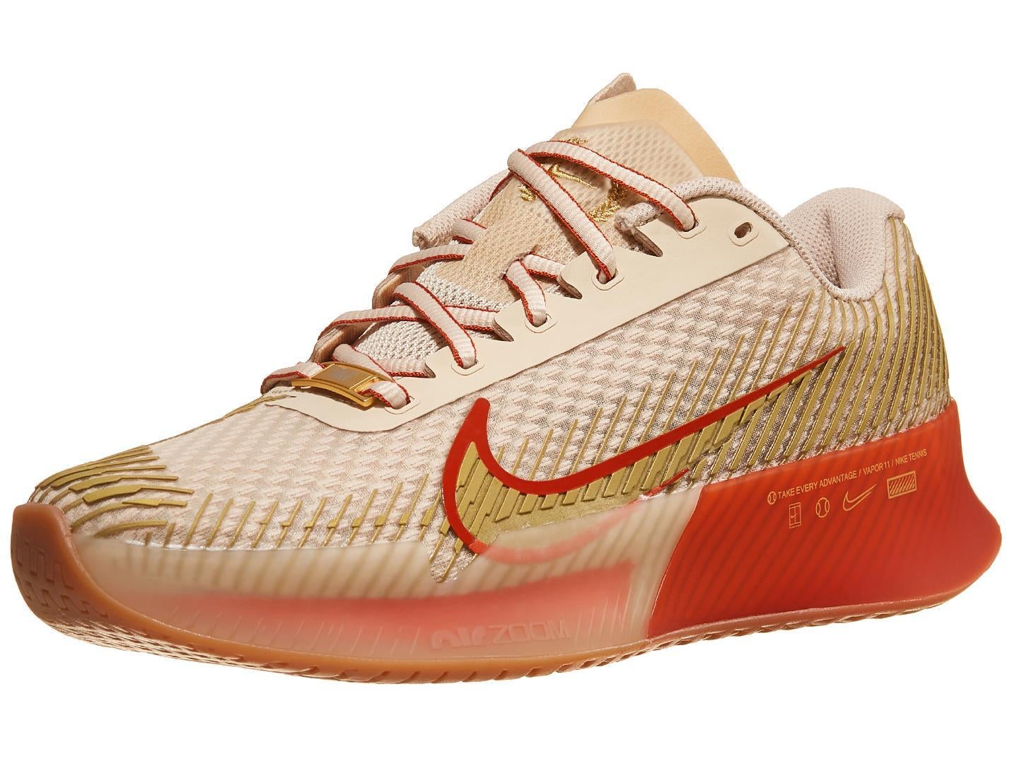 Nike Women's Air Zoom Vapor 11 Premium Shoes in SANDDRIFT/METALLIC GOLD-RUST FACTOR