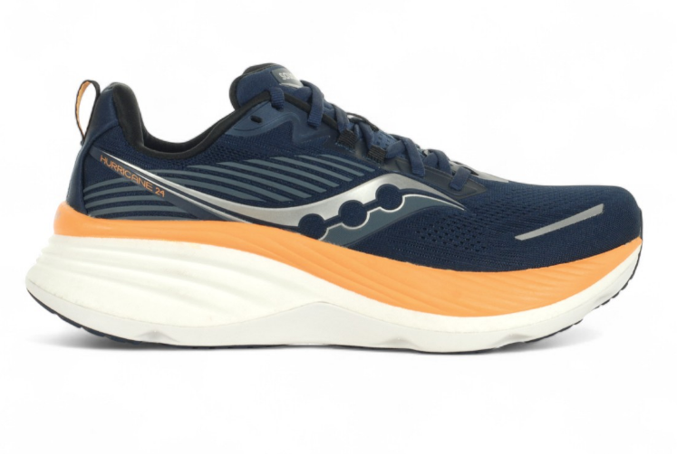 Saucony Men's Hurricane 24 Wide in Navy/Peel Marin
