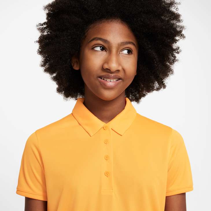 Nike Dri-FIT Victory Big Kids' (Girls') Golf Polo in Vivid Orange/White