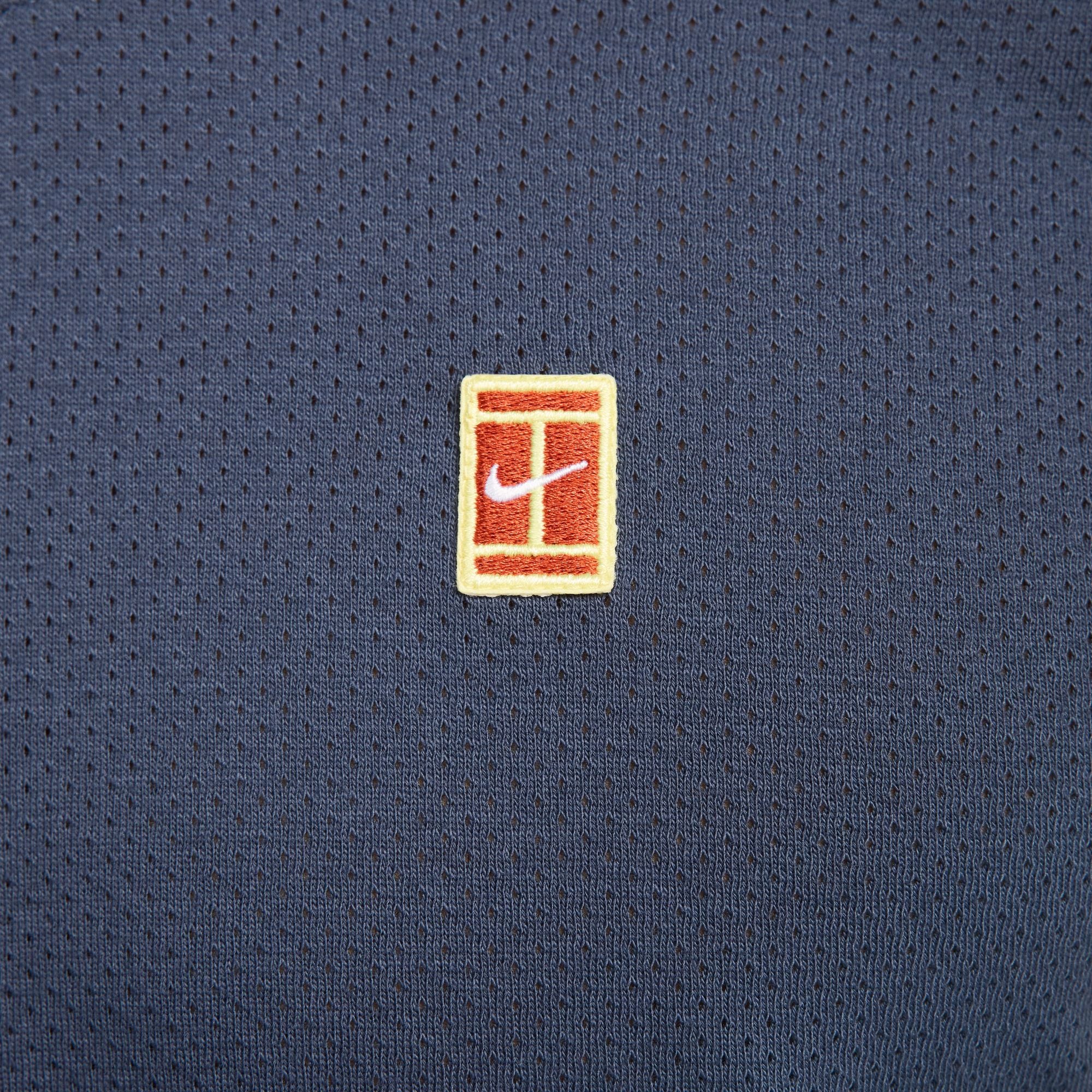 Nike Men's Court Heritage Short-Sleeve Tennis Top in Thunder Blue/Vivid Sulfur