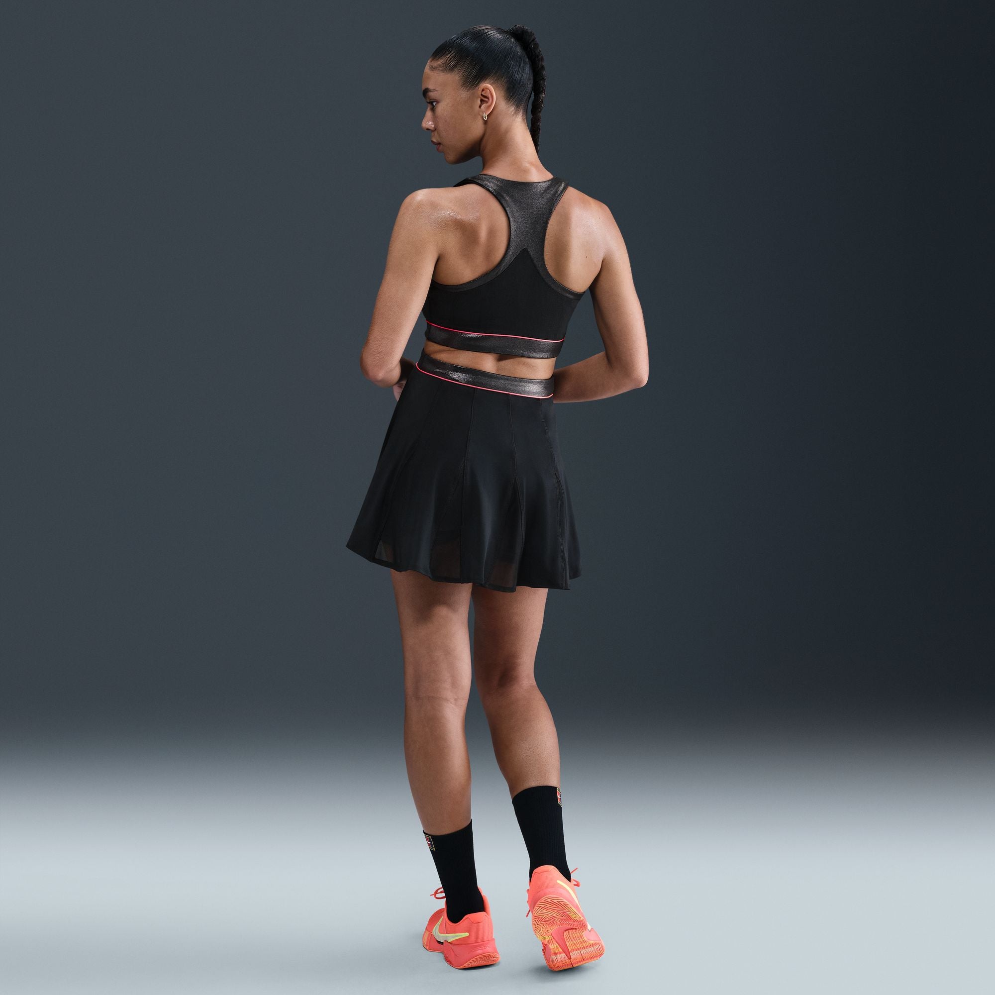 Nike Women's Court Slam Dri-FIT Tennis Dress in Black/Anthracite/Hot Punch