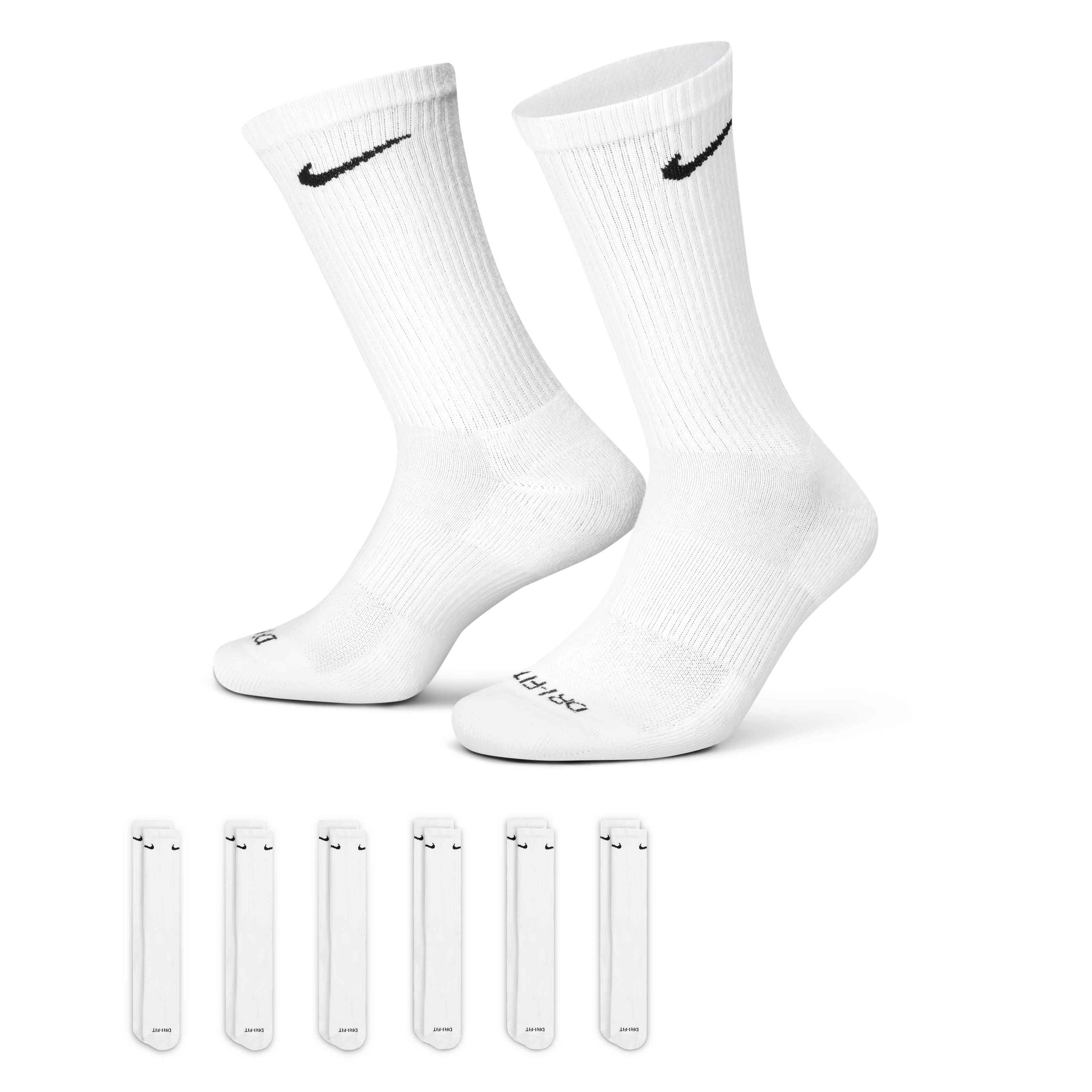 Nike Everyday Plus Cushioned Training Crew Socks (6 Pairs) in White/Black