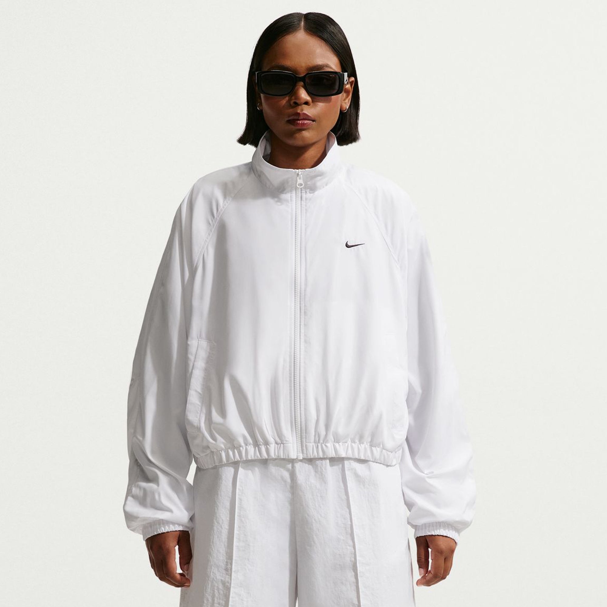 Nike Women's Sportswear Oversized UV Track Jacket in White/Black