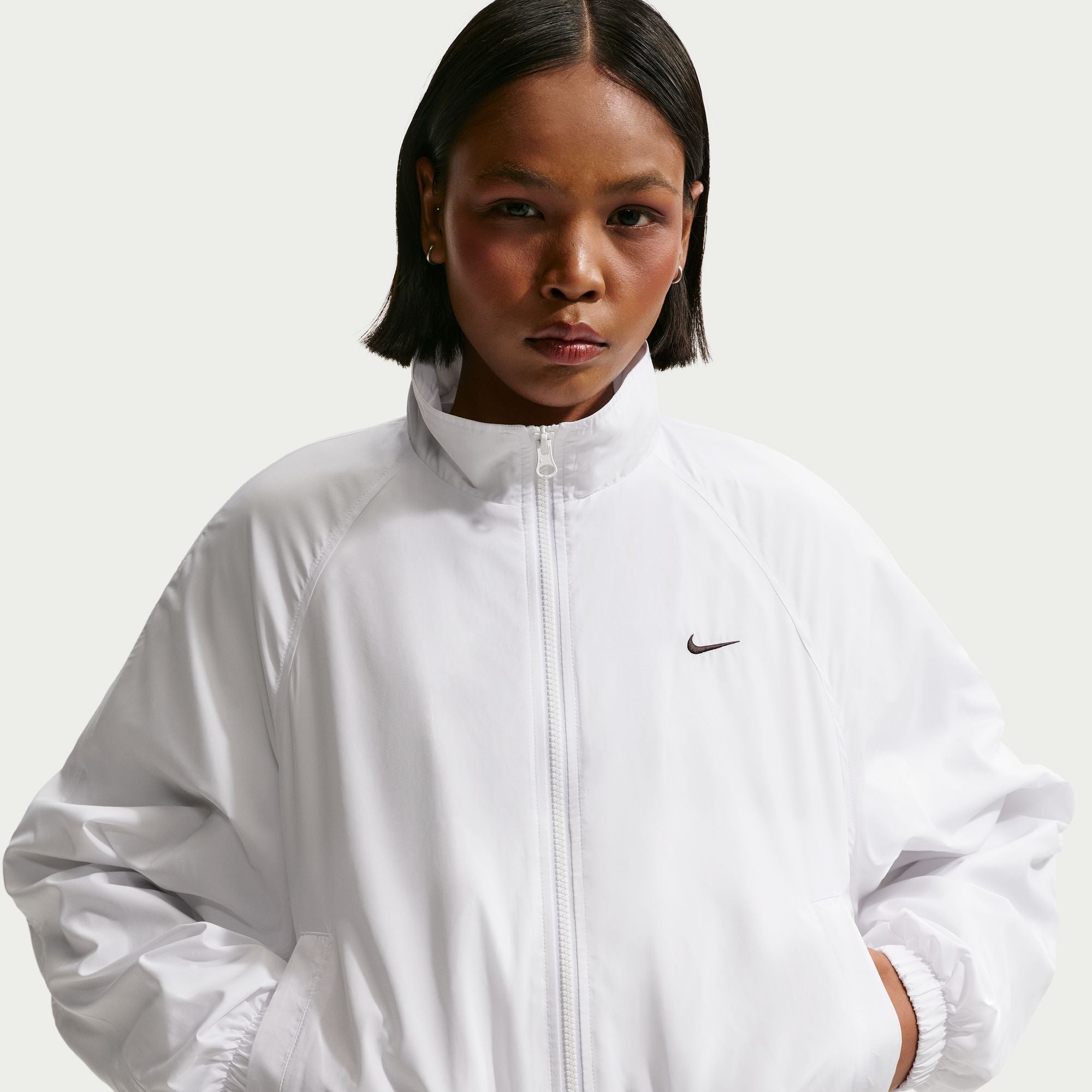 Nike Women's Sportswear Oversized UV Track Jacket in White/Black