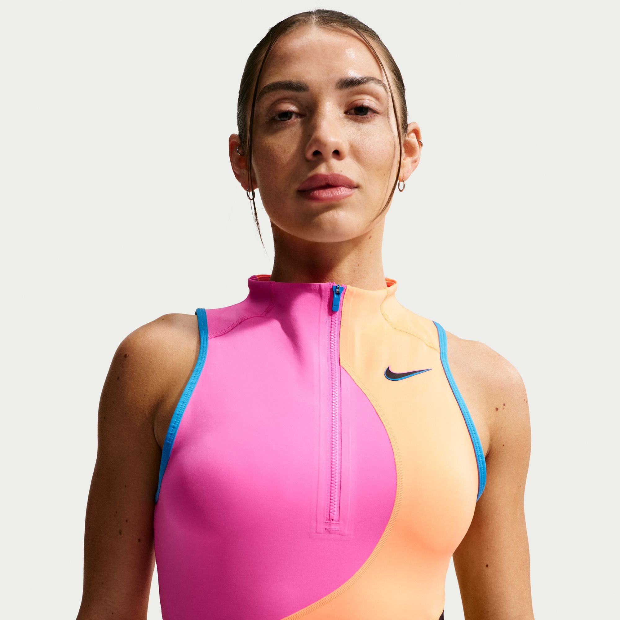 Nike Women's Court Slam Dri-FIT Tennis Dress in Laser Fuchsia/Atomic Orange/Black/Black