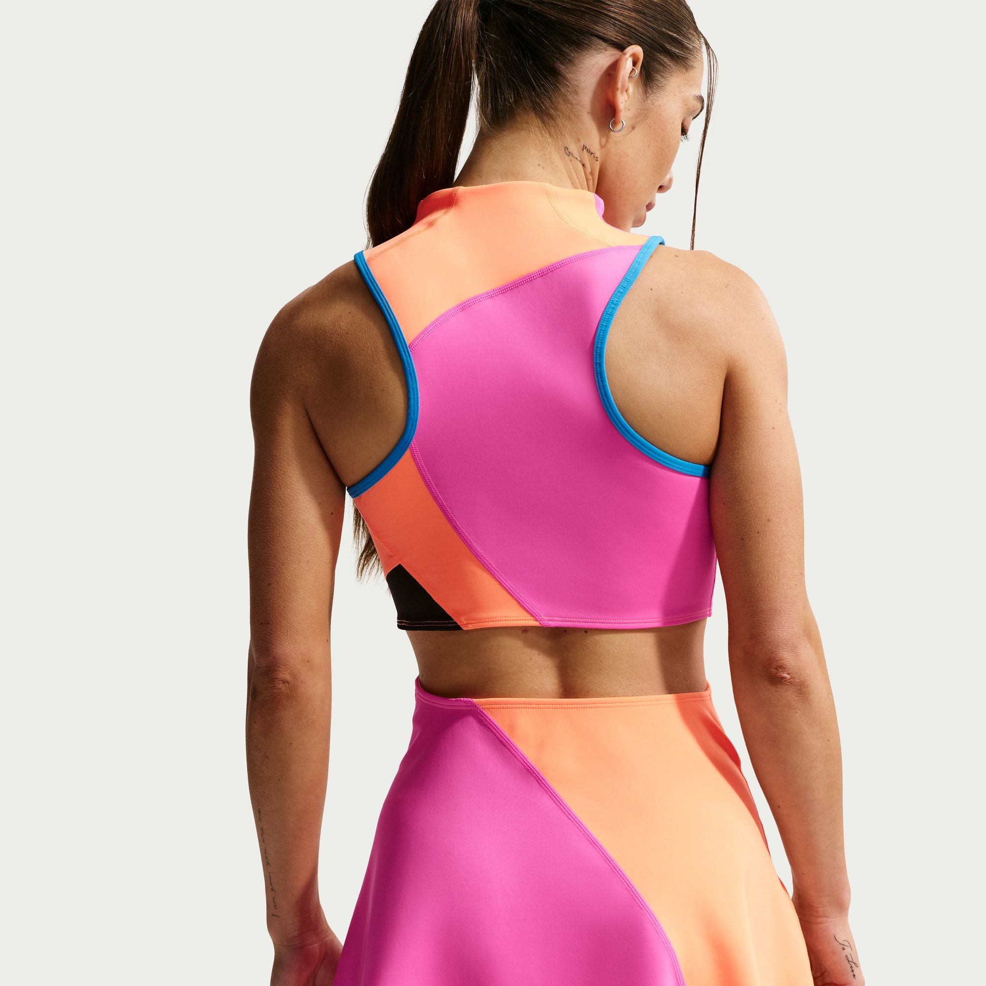 Nike Women's Court Slam Dri-FIT Tennis Dress in Laser Fuchsia/Atomic Orange/Black/Black