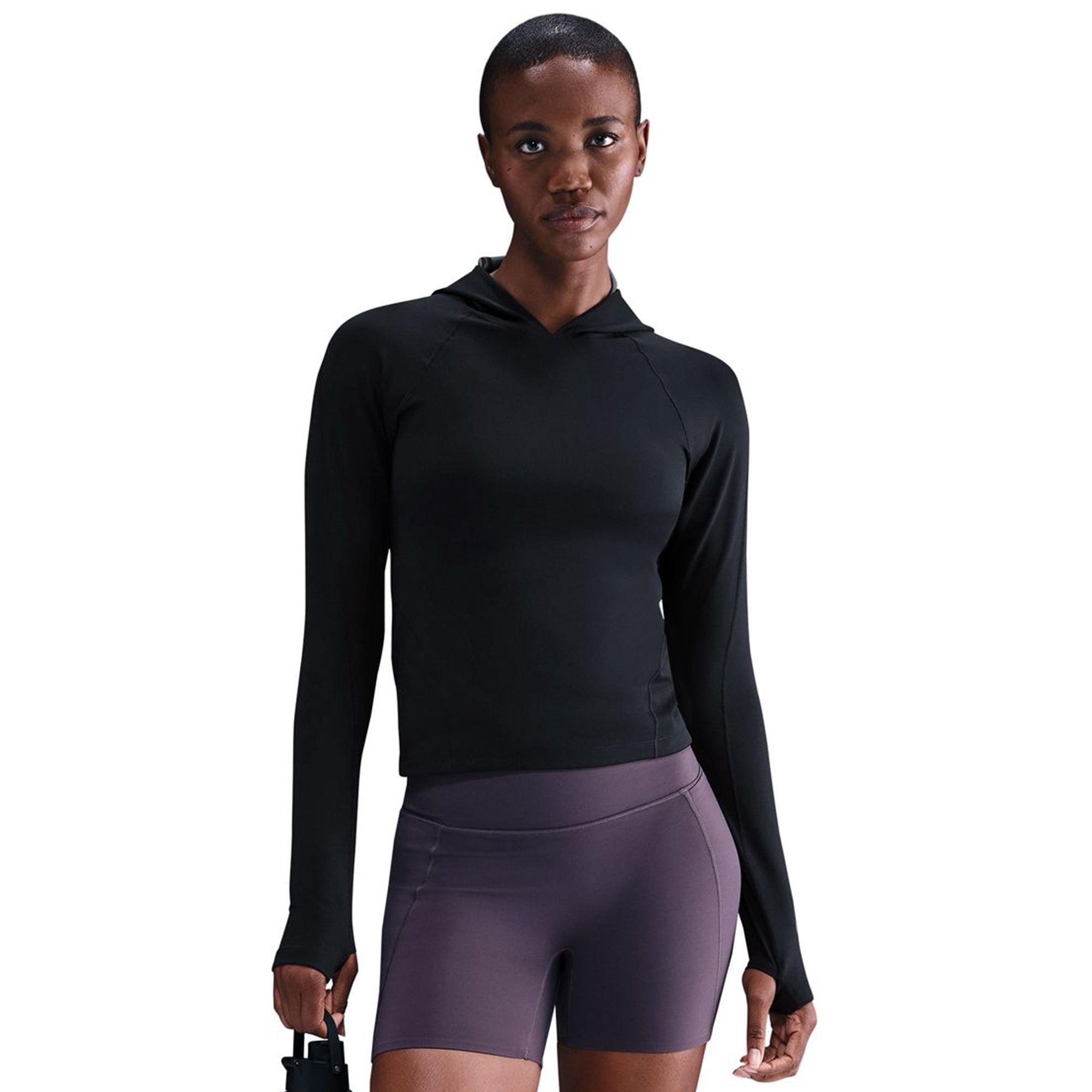 Nike Women's Universa Dri-FIT Slim Hooded Long-Sleeve Top in Black/Anthracite/Black/Dk Smoke Grey