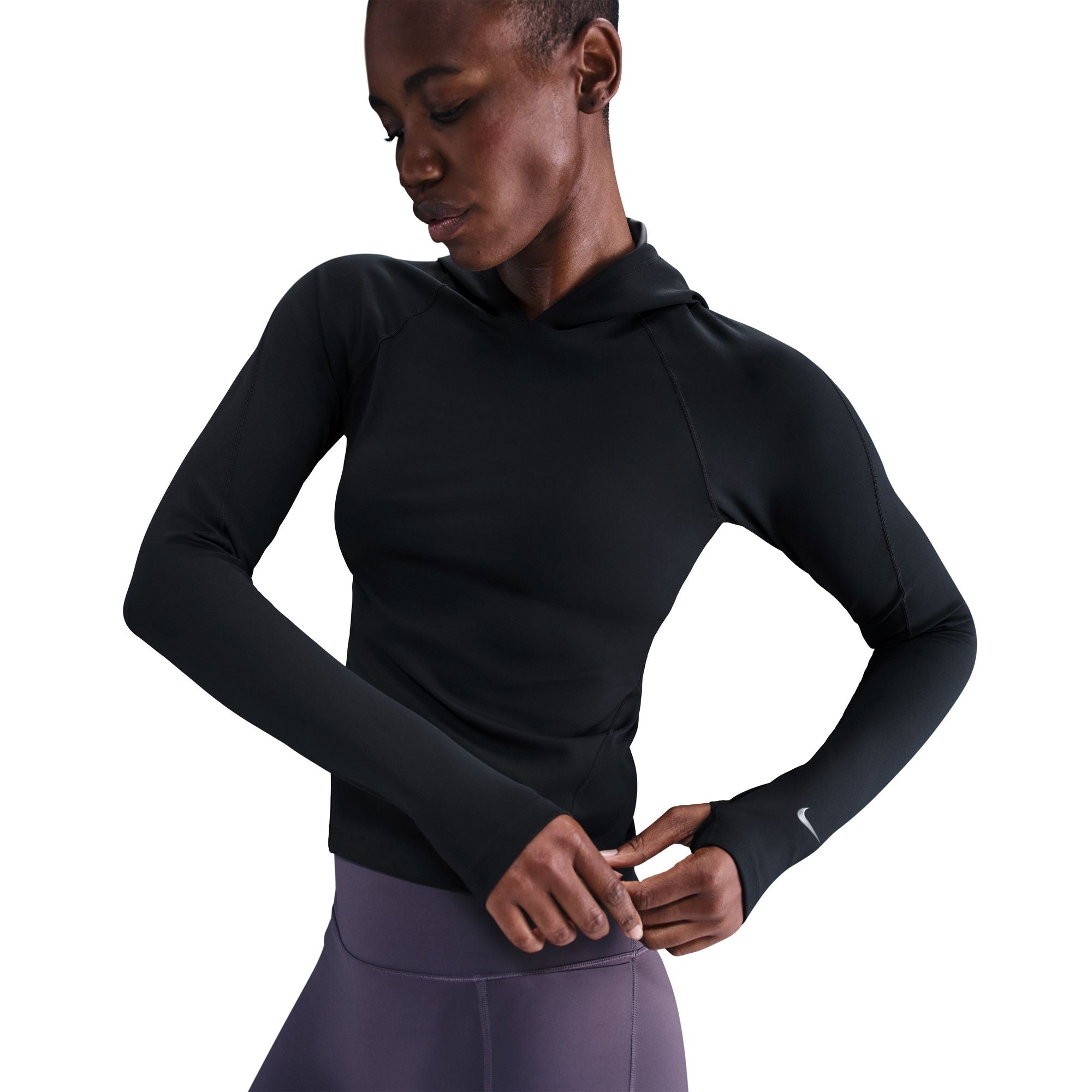 Nike Women's Universa Dri-FIT Slim Hooded Long-Sleeve Top in Black/Anthracite/Black/Dk Smoke Grey