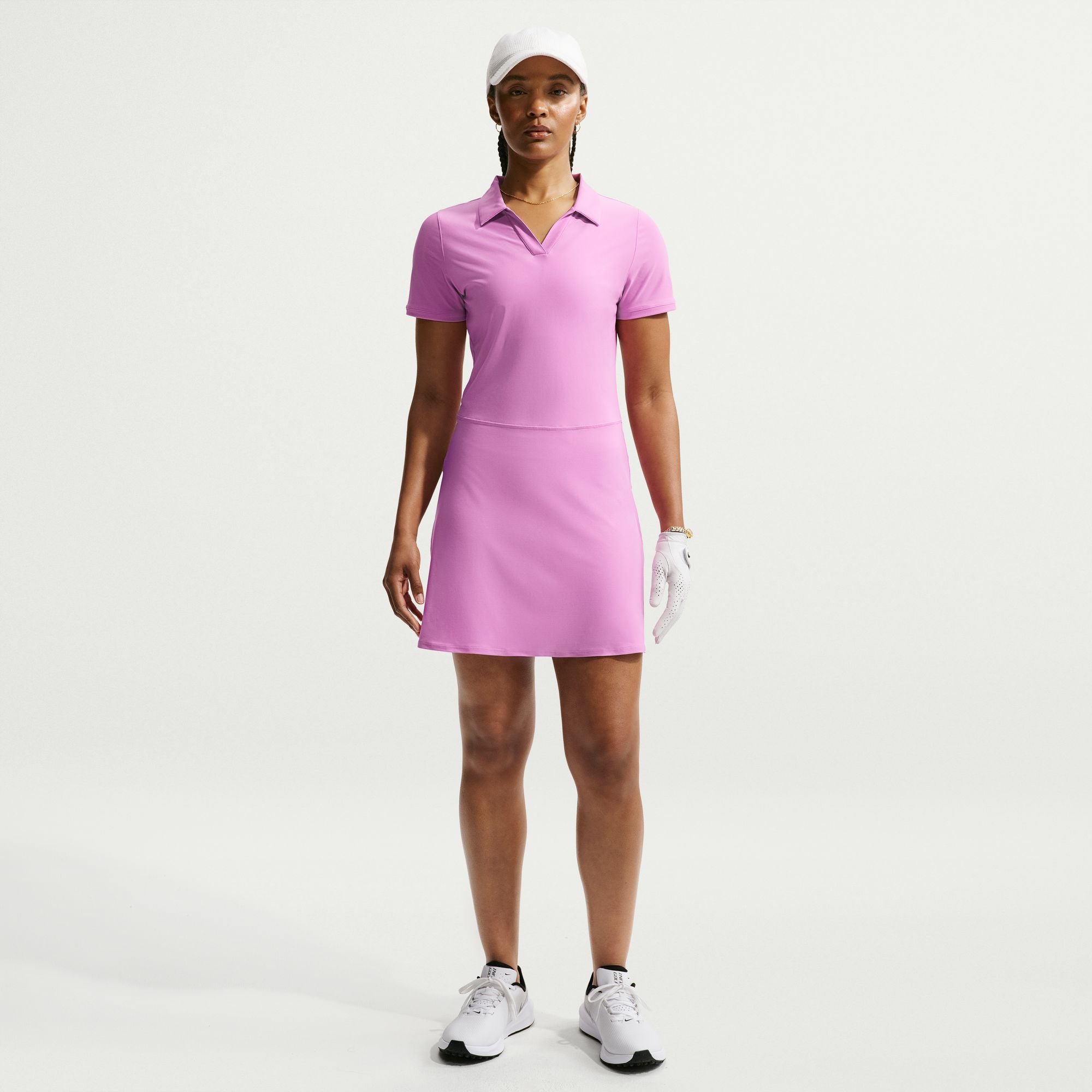 Nike Women's Summer Victory Polo Dress in Lt Magenta/White