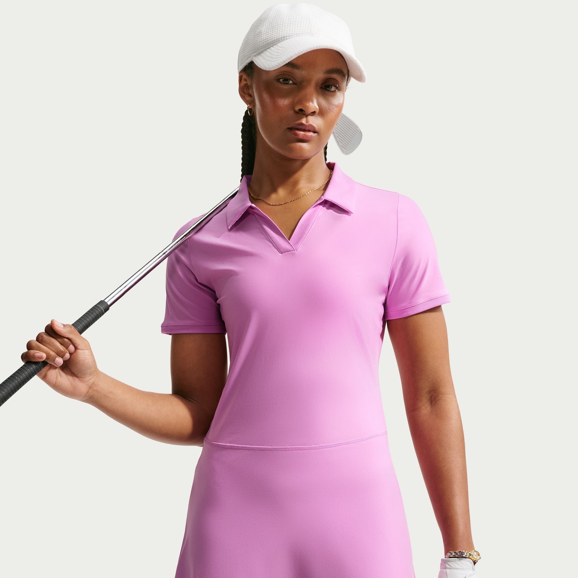 Nike Women's Summer Victory Polo Dress in Lt Magenta/White